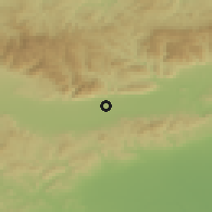 Shaded relief of the 52 km around Dybovo, drawn from the GMTED2010 grid