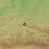 Shaded relief of the 52 km around Glozhene, drawn from the GMTED2010 grid