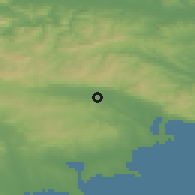 Shaded relief of the 52 km around Gylybets, drawn from the GMTED2010 grid