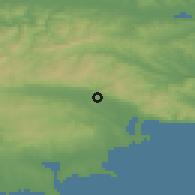 Shaded relief of the 52 km around Gyul'ovtsa, drawn from the GMTED2010 grid
