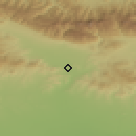 Shaded relief of the 52 km around Banya, drawn from the GMTED2010 grid