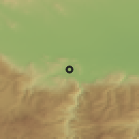 Shaded relief of the 53 km around Isperikhovo, drawn from the GMTED2010 grid