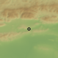 Shaded relief of the 52 km around Banya, drawn from the GMTED2010 grid