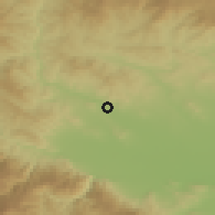 Shaded relief of the 52 km around Kalugerovo, drawn from the GMTED2010 grid