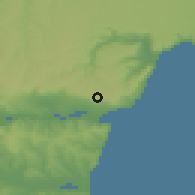 Shaded relief of the 52 km around Kamenar, drawn from the GMTED2010 grid