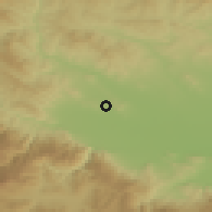 Shaded relief of the 53 km around Karabunar, drawn from the GMTED2010 grid