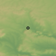 Shaded relief of the 52 km around Kaspichan, drawn from the GMTED2010 grid