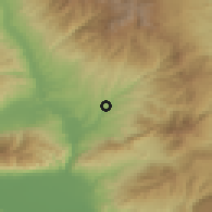 Shaded relief of the 53 km around Katuntsi, drawn from the GMTED2010 grid