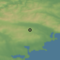 Shaded relief of the 52 km around Bata, drawn from the GMTED2010 grid