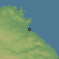 Shaded relief of the 53 km around Kiten, drawn from the GMTED2010 grid