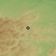 Shaded relief of the 53 km around Komuniga, drawn from the GMTED2010 grid