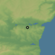 Shaded relief of the 52 km around Konstantinovo, drawn from the GMTED2010 grid