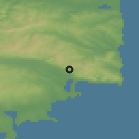 Shaded relief of the 52 km around Kosharitsa, drawn from the GMTED2010 grid