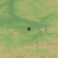 Shaded relief of the 52 km around Kozarevets, drawn from the GMTED2010 grid