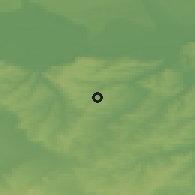 Shaded relief of the 52 km around Kozlovets, drawn from the GMTED2010 grid
