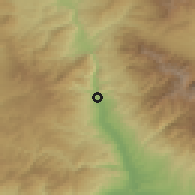 Shaded relief of the 53 km around Kresna, drawn from the GMTED2010 grid