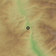Shaded relief of the 53 km around Krupnik, drawn from the GMTED2010 grid