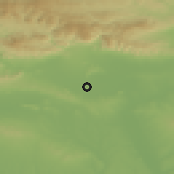 Shaded relief of the 52 km around Krushare, drawn from the GMTED2010 grid