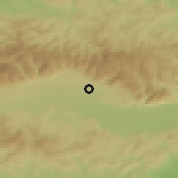 Shaded relief of the 52 km around Kryn, drawn from the GMTED2010 grid