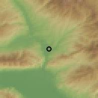 Shaded relief of the 53 km around Kulata, drawn from the GMTED2010 grid