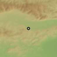 Shaded relief of the 52 km around Kynchevo, drawn from the GMTED2010 grid