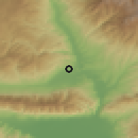 Shaded relief of the 53 km around Kyrnalovo, drawn from the GMTED2010 grid