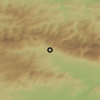 Shaded relief of the 52 km around Kyrnare, drawn from the GMTED2010 grid