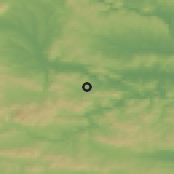 Shaded relief of the 52 km around Lopushna, drawn from the GMTED2010 grid