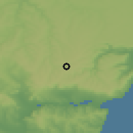 Shaded relief of the 52 km around Lyuben Karavelovo, drawn from the GMTED2010 grid