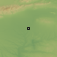 Shaded relief of the 52 km around Lyubenova Makhala, drawn from the GMTED2010 grid