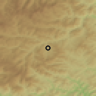 Shaded relief of the 53 km around Madan, drawn from the GMTED2010 grid