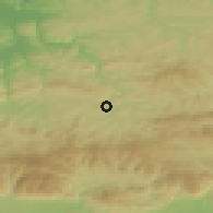 Shaded relief of the 52 km around Maysko, drawn from the GMTED2010 grid
