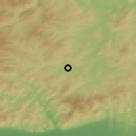 Shaded relief of the 53 km around Benkovski, drawn from the GMTED2010 grid