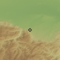 Shaded relief of the 53 km around Muldava, drawn from the GMTED2010 grid