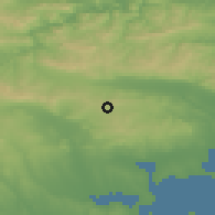 Shaded relief of the 52 km around Myglen, drawn from the GMTED2010 grid