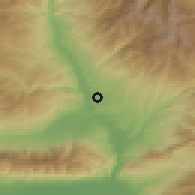 Shaded relief of the 53 km around Novo Delchevo, drawn from the GMTED2010 grid