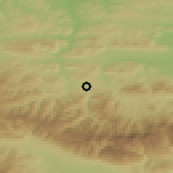 Shaded relief of the 52 km around Oreshak, drawn from the GMTED2010 grid