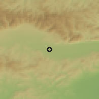 Shaded relief of the 52 km around Ovoshtnik, drawn from the GMTED2010 grid