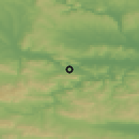 Shaded relief of the 52 km around Partizani, drawn from the GMTED2010 grid