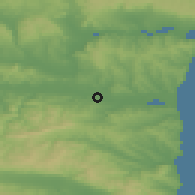 Shaded relief of the 52 km around Pchelnik, drawn from the GMTED2010 grid