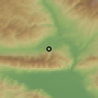 Shaded relief of the 53 km around Petrich, drawn from the GMTED2010 grid