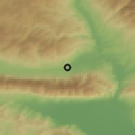 Shaded relief of the 53 km around Pyrvomay, drawn from the GMTED2010 grid