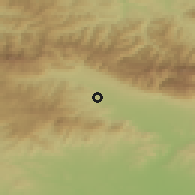 Shaded relief of the 52 km around Bogdan, drawn from the GMTED2010 grid