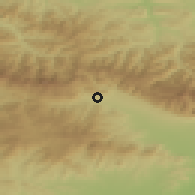 Shaded relief of the 52 km around Rozino, drawn from the GMTED2010 grid