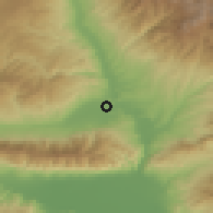 Shaded relief of the 53 km around Rupite, drawn from the GMTED2010 grid