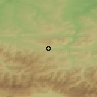 Shaded relief of the 52 km around Borima, drawn from the GMTED2010 grid