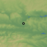 Shaded relief of the 52 km around Sindel, drawn from the GMTED2010 grid