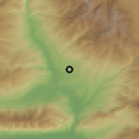 Shaded relief of the 53 km around Sklave, drawn from the GMTED2010 grid