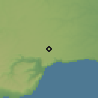 Shaded relief of the 52 km around Sokolovo, drawn from the GMTED2010 grid