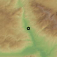 Shaded relief of the 53 km around Strumyani, drawn from the GMTED2010 grid